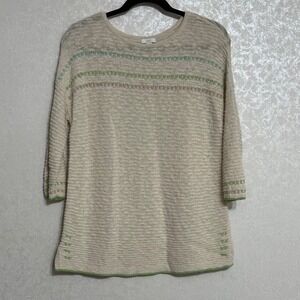 J. Jill‎ Petite Tunic Sweater Textured Knit Pullover 3/4 Sleeve Striped Beige S